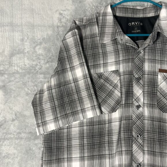 Orvis Gray Black Plaid Button Ip Short Sleeve Soft Shirt Size XL - Picture 7 of 10